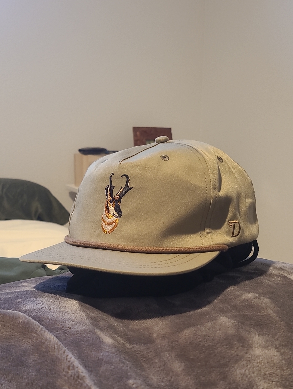 Duck Camp Embroidered Antelope Rope-Trim Cap in Khaki